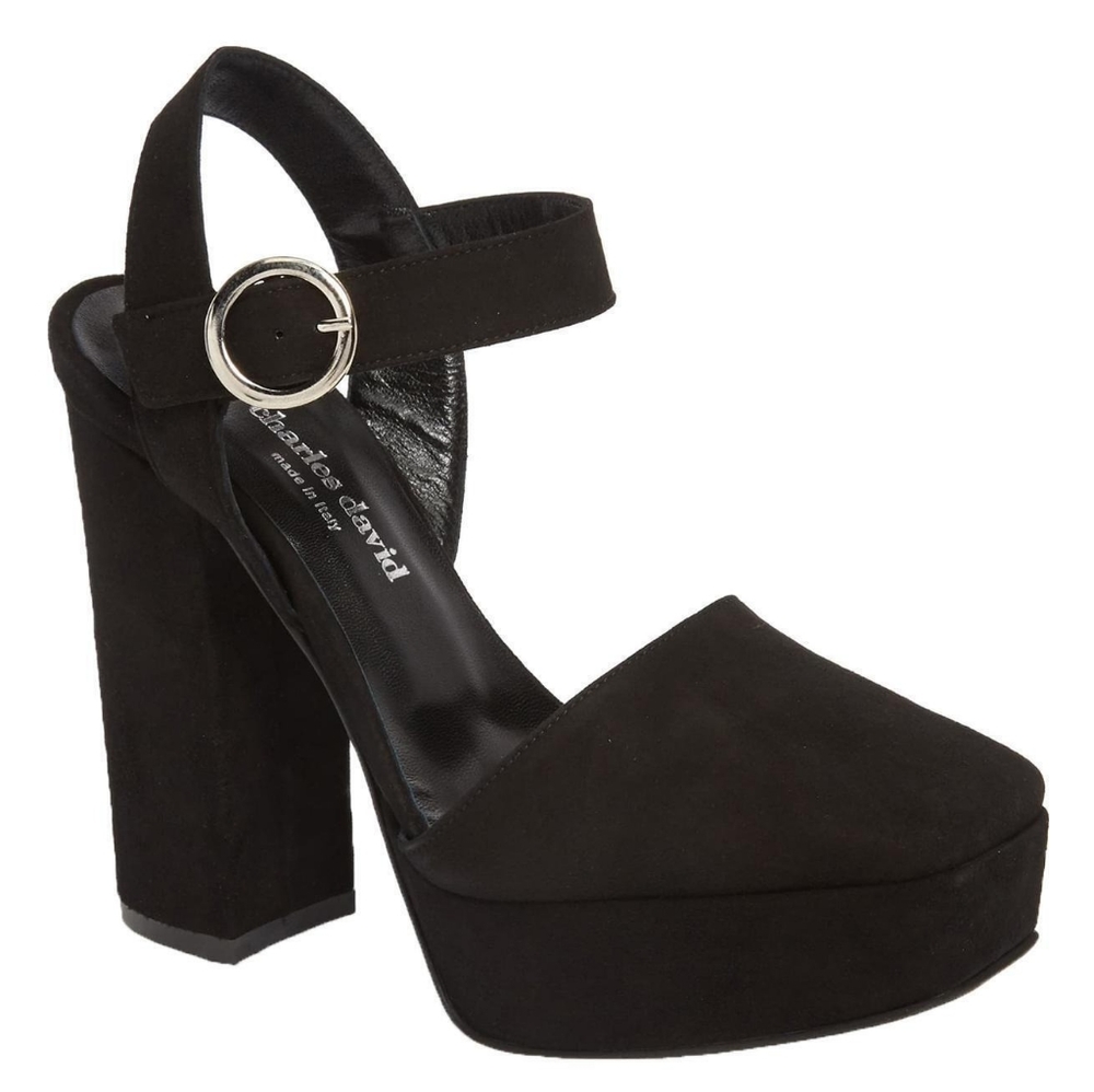 Half off saleCHARLES DAVID Roan Suede Ankle Strap Heels Sandals - Black footwear